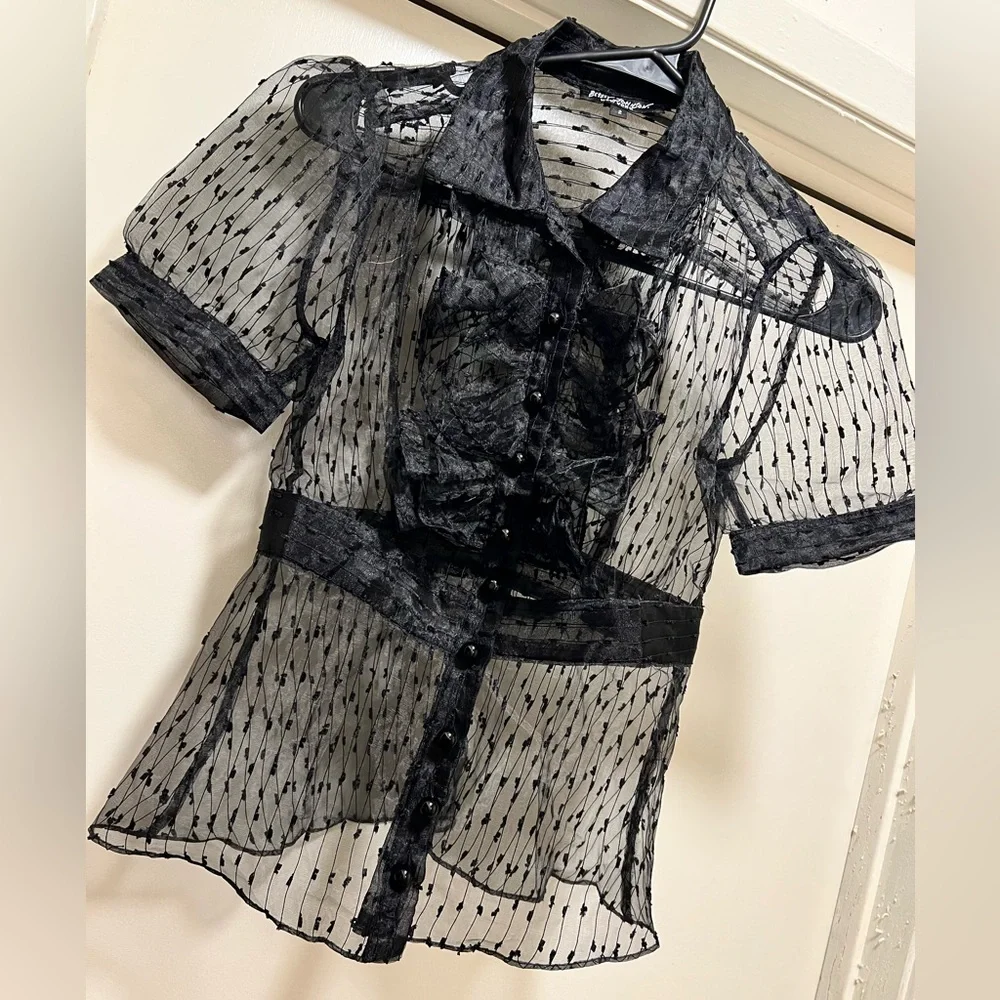 🚫SOLD🚫 Vintage Betsey Johnson New York Sheer Button Up Collared - Picture 2 of 4